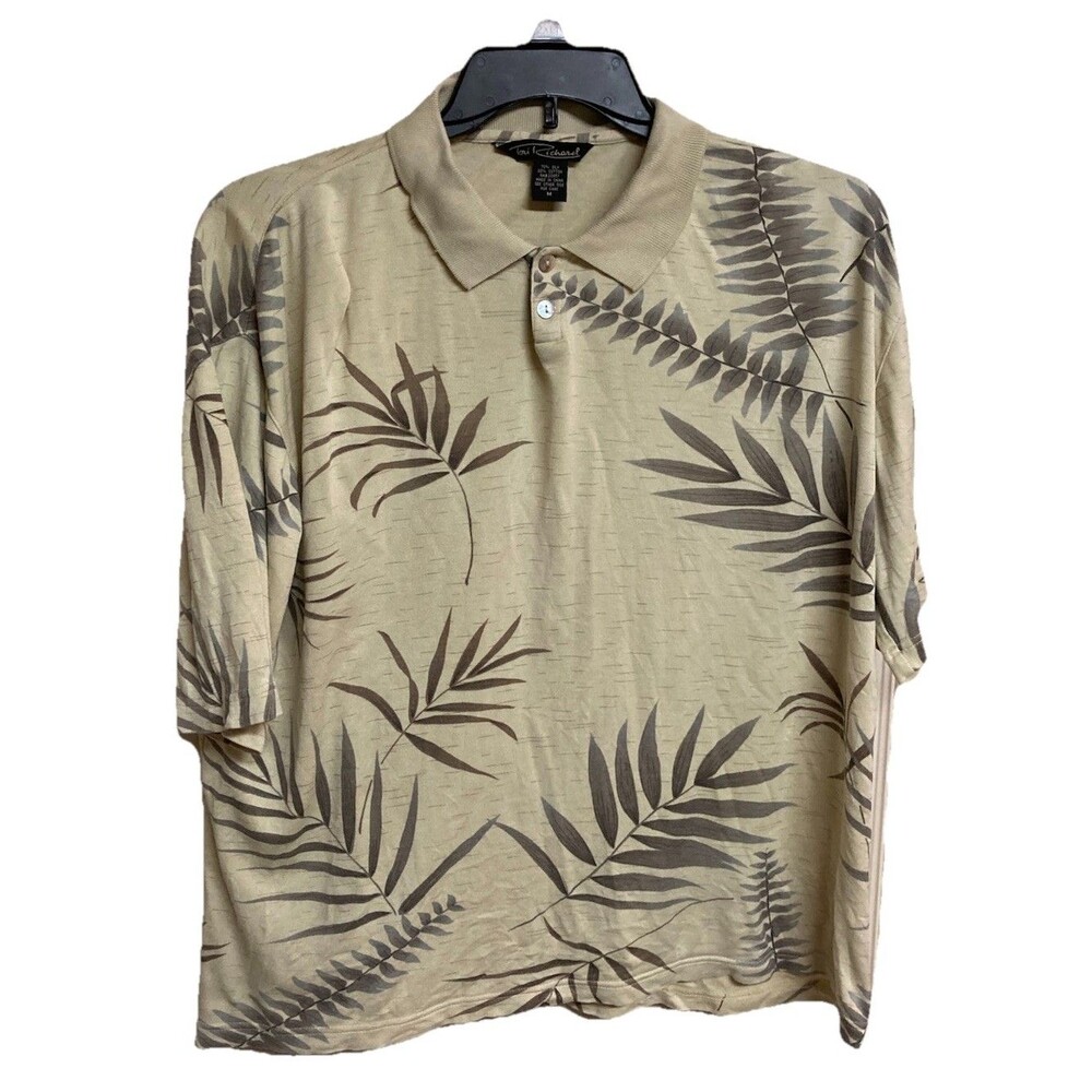Men's Tori Richard Polo Short Sleeve Silk Blend Hawaiian Floral Size Medium